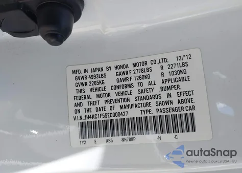 2014 Acura Rlx from USA, damaged, VIN JH4KC1F55EC000427